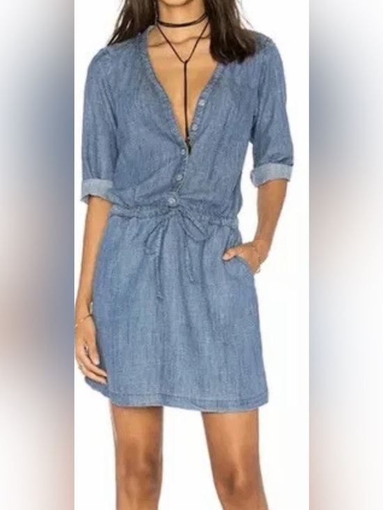 Michael Stars Dresses & Skirts - Michael Stars Chambray Button-Front Tie-Waist Mini Dress - Blue